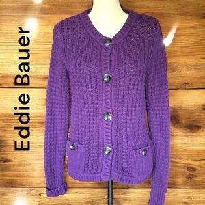 Eddie Bauer-women’s button down sweater. Heavy cotton knit. Size large tall. EUC